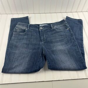 CHICOS Sz 1(WM 8) Platinum Mid Rise Denim‎ Jeans Ankle Zippers Dark Wash Tapered